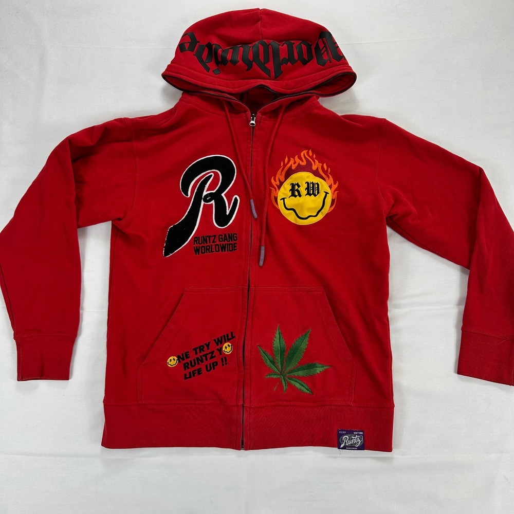 Runtz Worldwide Graphic‎ Zip Hoodie Red Cannabis Streetwear Pullover M